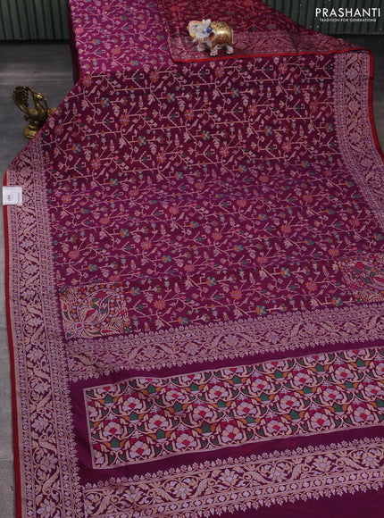 Banarasi semi katan silk saree purple with allover jamdhani weaves and zari woven border