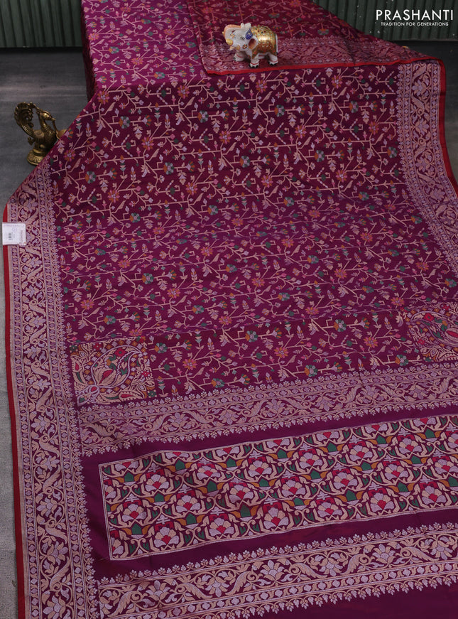Banarasi semi katan silk saree purple with allover jamdhani weaves and zari woven border