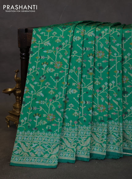 Banarasi semi katan silk saree green with allover jamdhani weaves and zari woven border