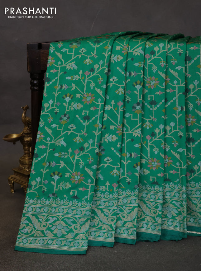 Banarasi semi katan silk saree green with allover jamdhani weaves and zari woven border