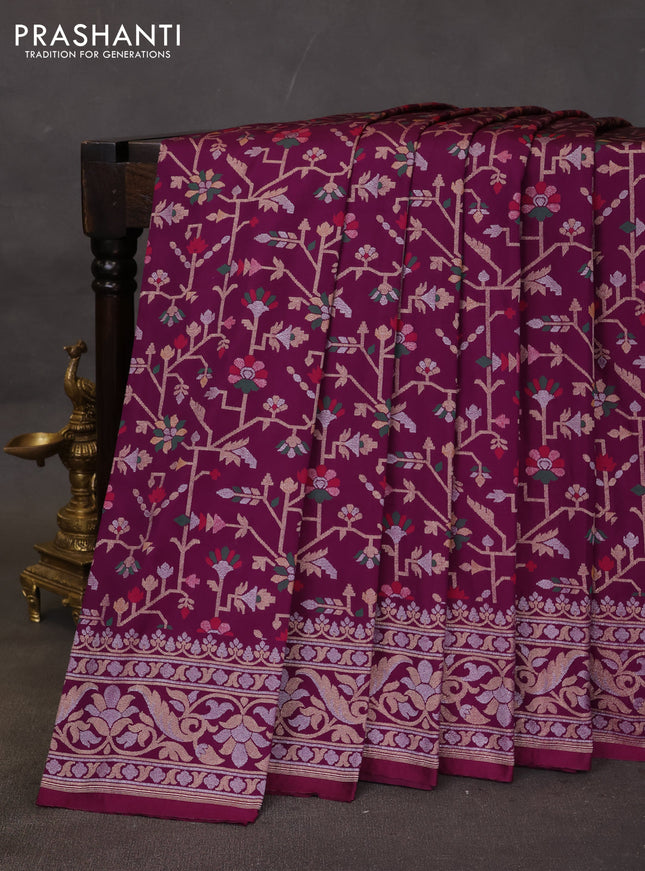 Banarasi semi katan silk saree purple with allover jamdhani weaves and zari woven border