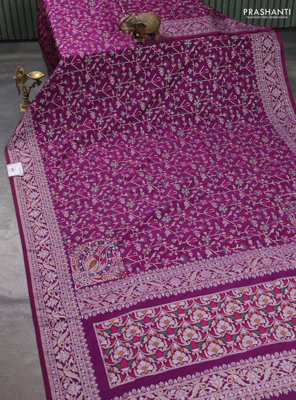 Banarasi semi katan silk saree purple with allover jamdhani weaves and zari woven border