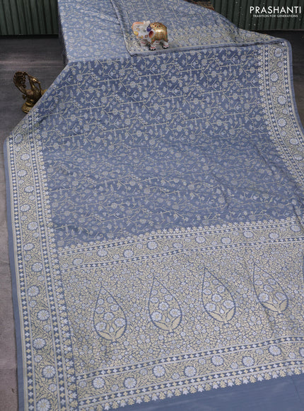 Banarasi semi katan silk saree grey with allover jamdhani weaves and zari woven border