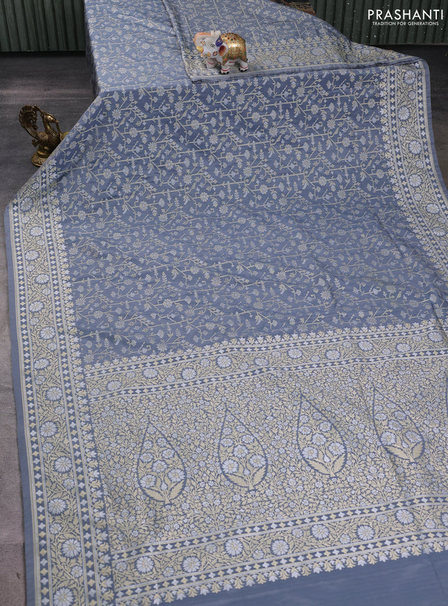 Banarasi semi katan silk saree grey with allover jamdhani weaves and zari woven border