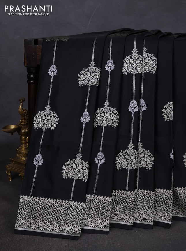 Banarasi semi katan silk saree black with alover zari weaves and zari woven border
