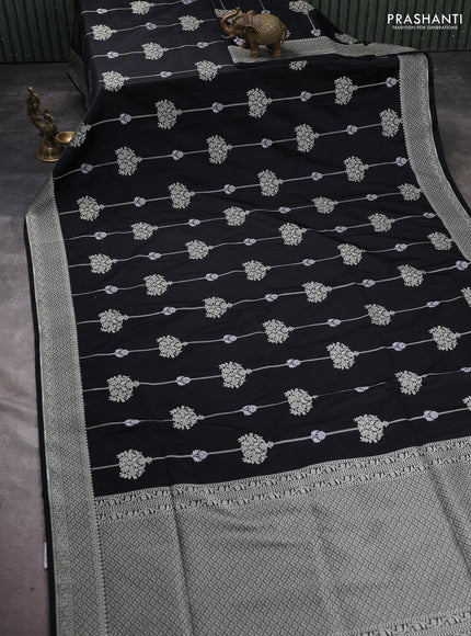 Banarasi semi katan silk saree black with alover zari weaves and zari woven border