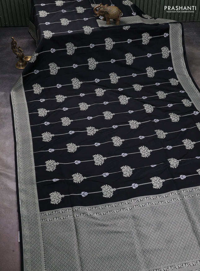 Banarasi semi katan silk saree black with alover zari weaves and zari woven border