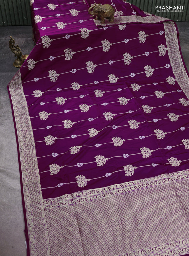 Banarasi semi katan silk saree purple with alover zari weaves and zari woven border