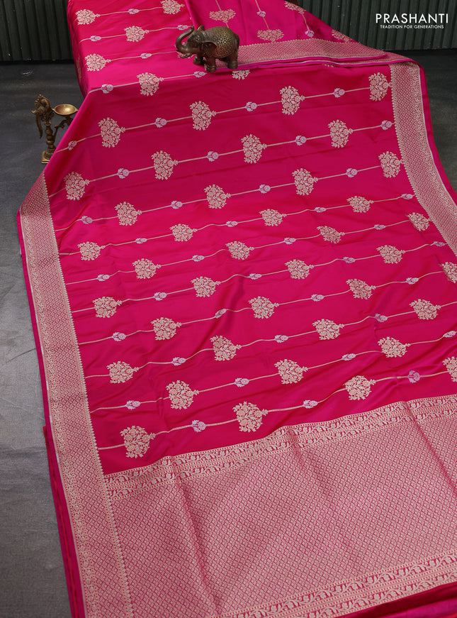 Banarasi semi katan silk saree dark pink with alover zari weaves and zari woven border