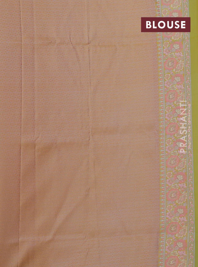 Banarasi semi katan silk saree yellow with allover thread brocade weaves and thread woven border
