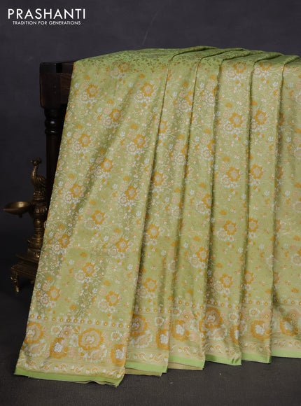 Banarasi semi katan silk saree pista green with allover thread brocade weaves and thread woven border