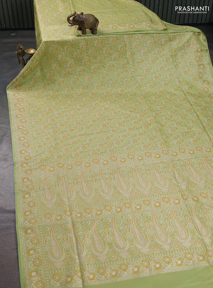 Banarasi semi katan silk saree pista green with allover thread brocade weaves and thread woven border