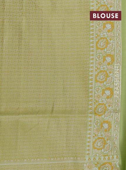 Banarasi semi katan silk saree pista green with allover thread brocade weaves and thread woven border