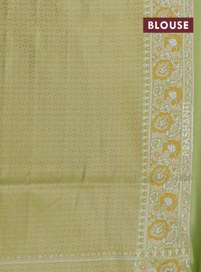Banarasi semi katan silk saree pista green with allover thread brocade weaves and thread woven border
