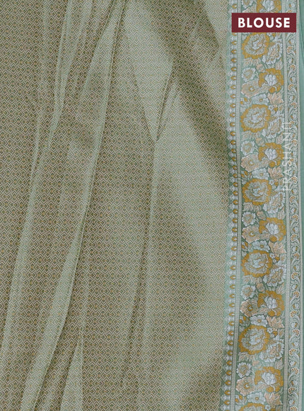 Banarasi semi katan silk saree pastel green with allover thread brocade weaves and thread woven border
