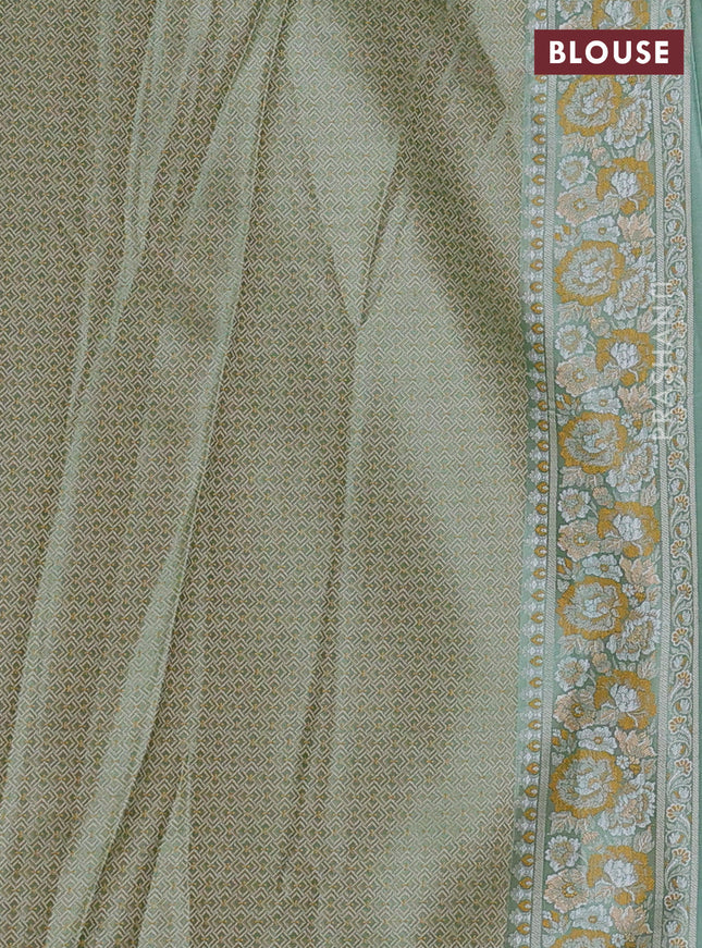 Banarasi semi katan silk saree pastel green with allover thread brocade weaves and thread woven border