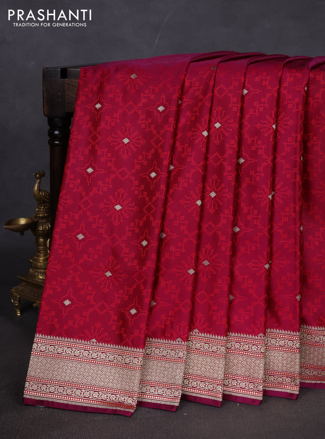 Banarasi semi katan silk saree deep purple with allover self emboss & zari buttas and zari woven border
