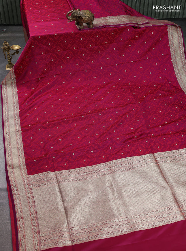 Banarasi semi katan silk saree deep purple with allover self emboss & zari buttas and zari woven border