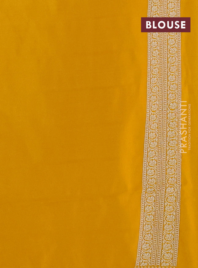 Banarasi semi katan silk saree yellow with allover self emboss & zari buttas and zari woven border