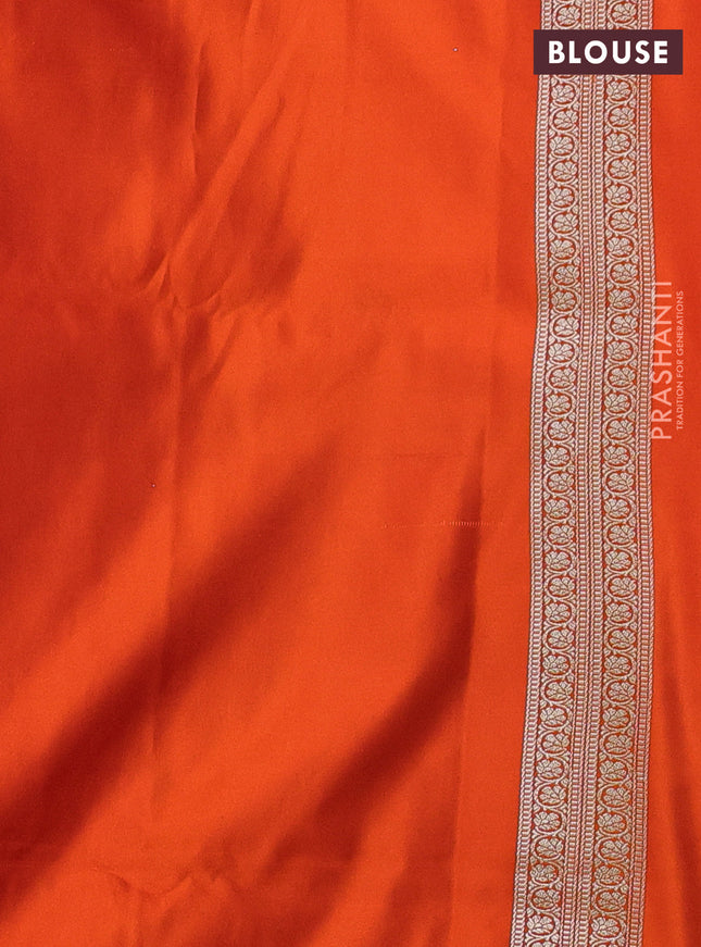Banarasi semi katan silk saree orange with allover self emboss & zari buttas and zari woven border