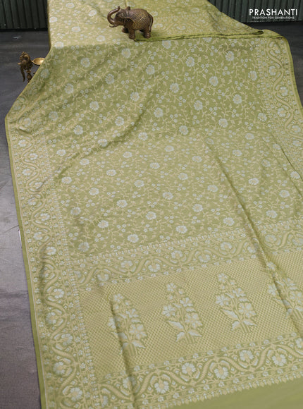 Banarasi semi katan silk saree pastel green with allover zari weaves and zari woven border