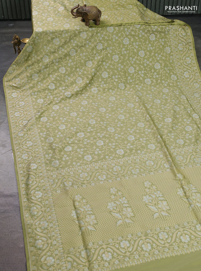 Banarasi semi katan silk saree pastel green with allover zari weaves and zari woven border