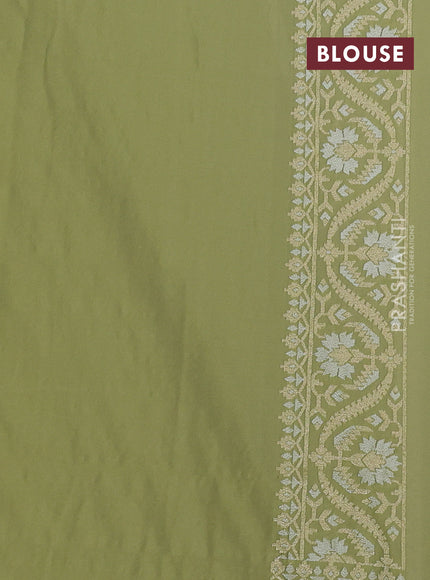 Banarasi semi katan silk saree pastel green with allover zari weaves and zari woven border