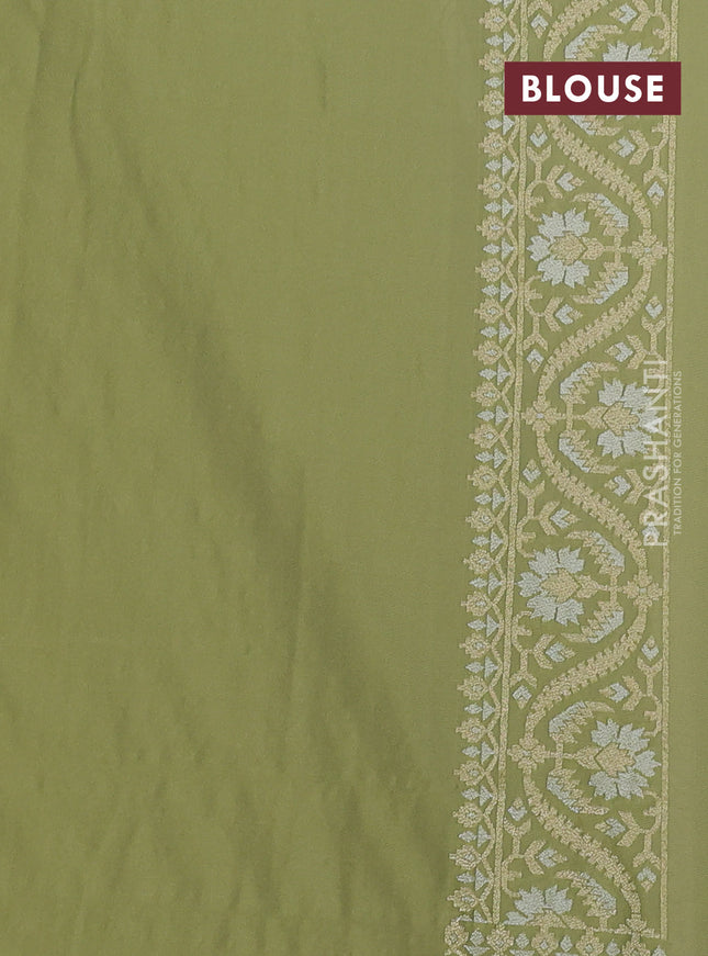 Banarasi semi katan silk saree pastel green with allover zari weaves and zari woven border