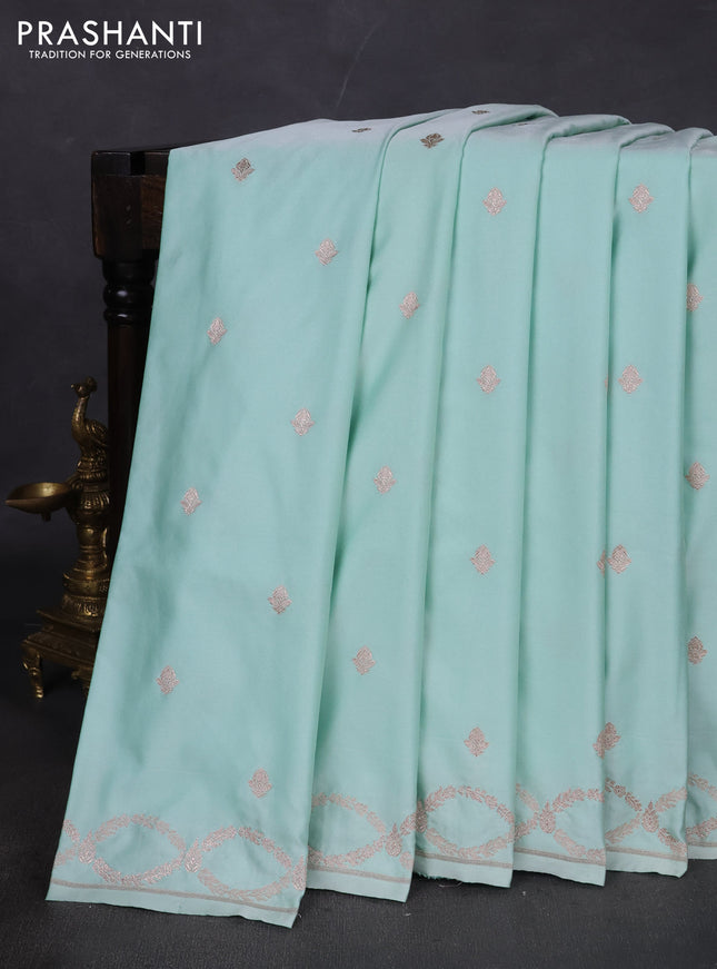 Banarasi semi katan silk saree teal green with allover zari woven buttas and zai woven border