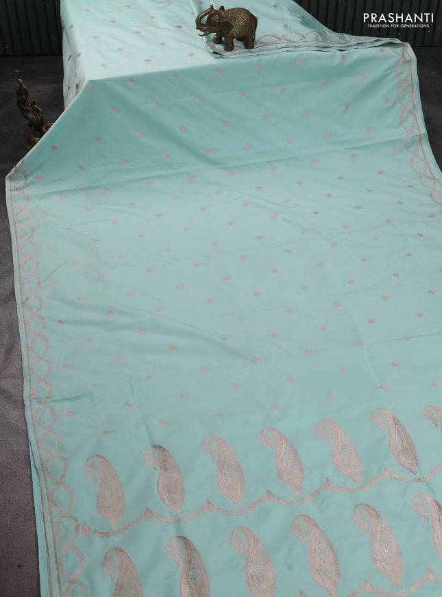 Banarasi semi katan silk saree teal green with allover zari woven buttas and zai woven border