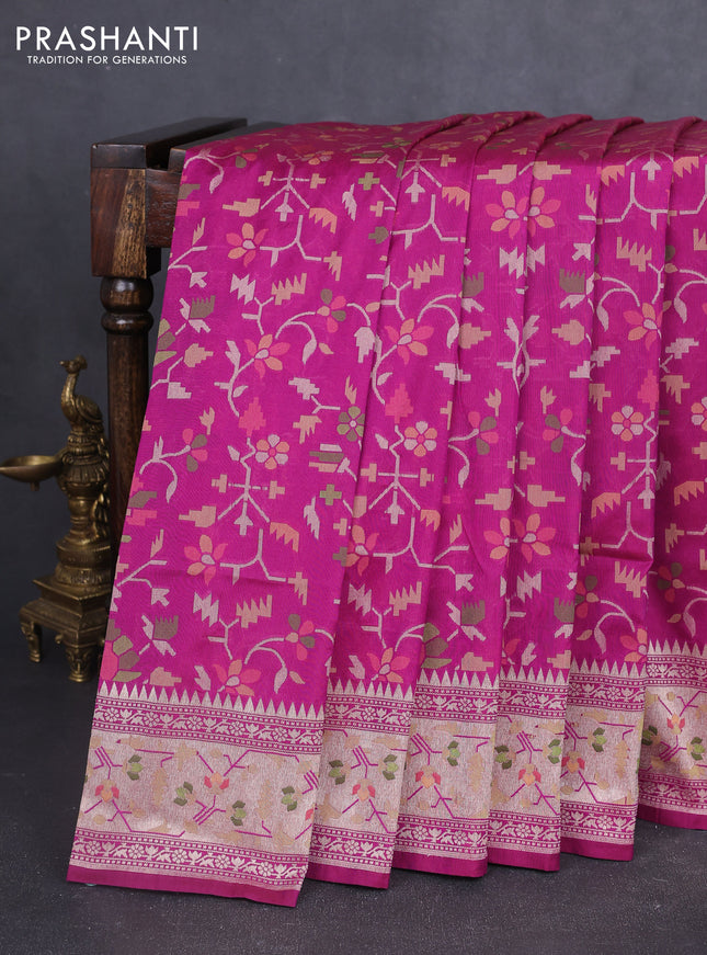 Banarasi semi katan silk saree purple with allover thread & zari jamdhani weaves and zari woven border