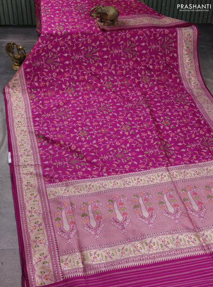 Banarasi semi katan silk saree purple with allover thread & zari jamdhani weaves and zari woven border