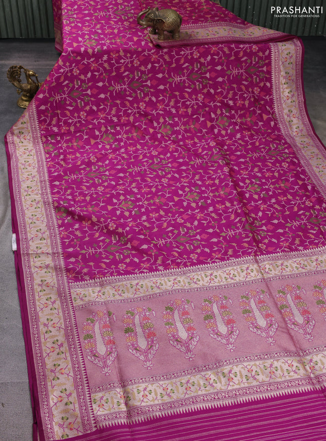 Banarasi semi katan silk saree purple with allover thread & zari jamdhani weaves and zari woven border