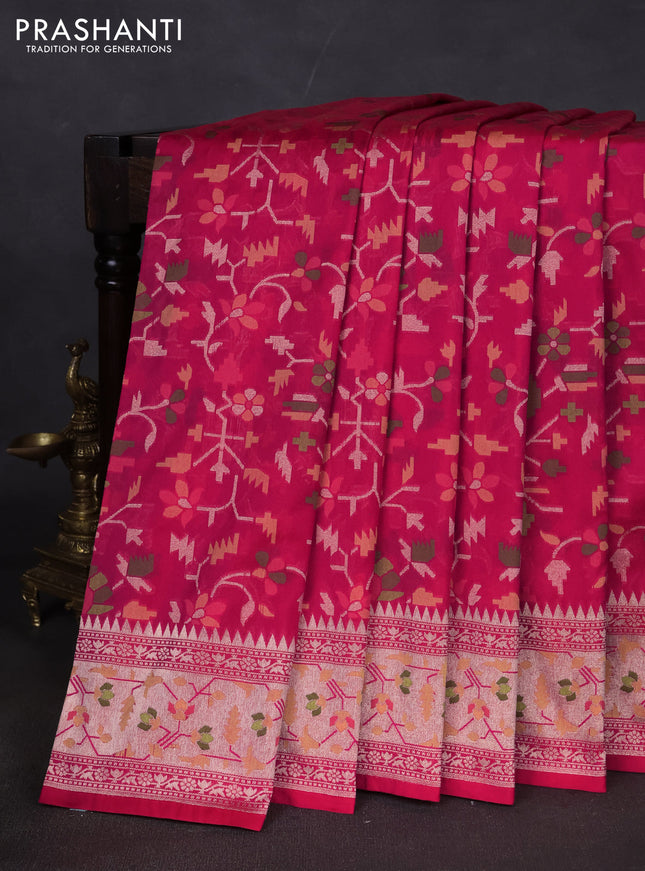 Banarasi semi katan silk saree pink with allover thread & zari jamdhani weaves and zari woven border