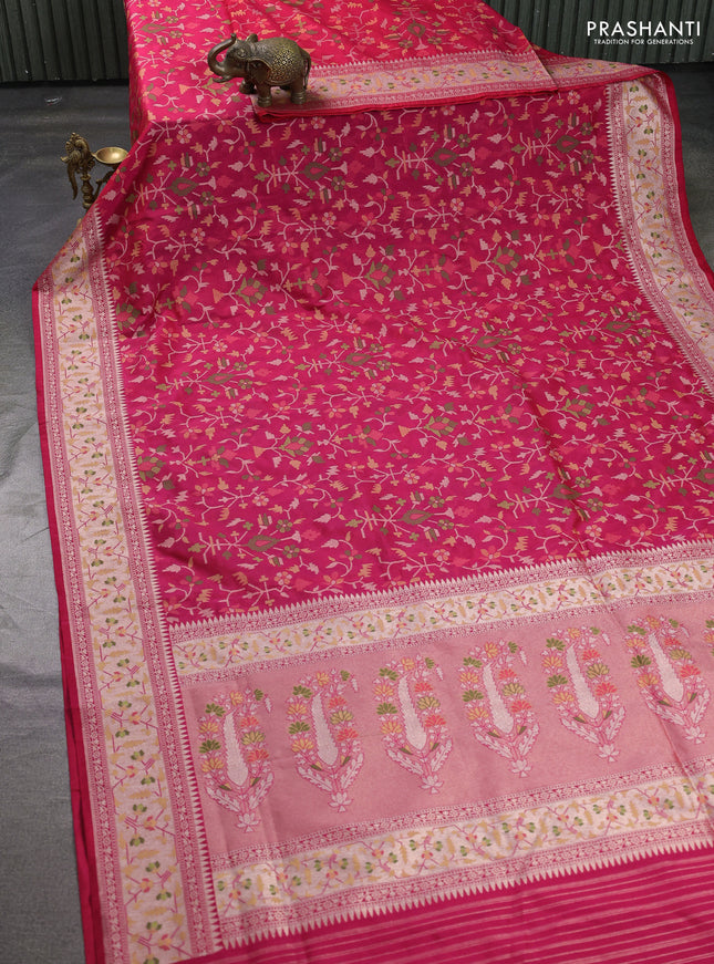 Banarasi semi katan silk saree pink with allover thread & zari jamdhani weaves and zari woven border