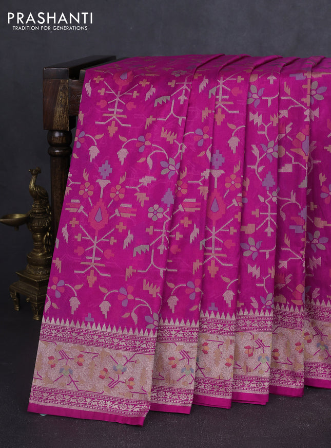 Banarasi semi katan silk saree purple shade with allover thread & zari jamdhani weaves and zari woven border