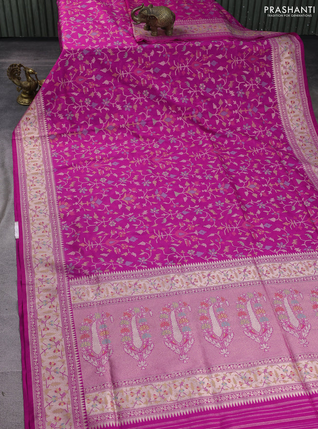 Banarasi semi katan silk saree purple shade with allover thread & zari jamdhani weaves and zari woven border