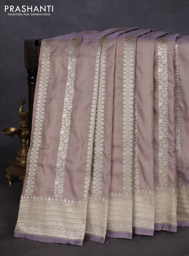 Banarasi semi katan silk saree grey with allover zari weaves and zari woven border