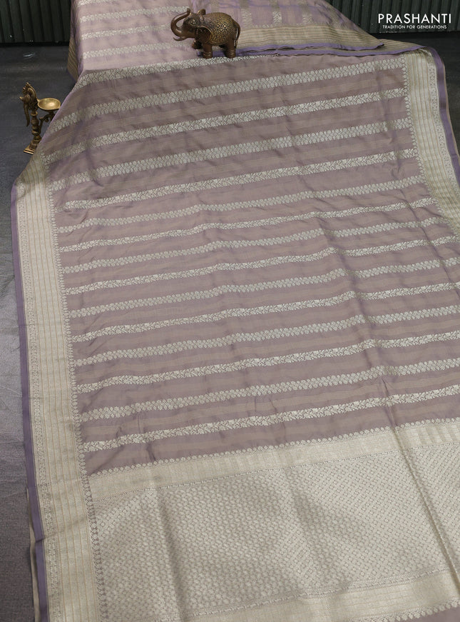 Banarasi semi katan silk saree grey with allover zari weaves and zari woven border