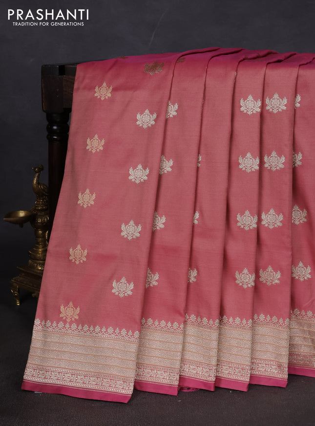Banarasi semi katan silk saree mauve pink with allover thread & zari woven buttas and zari woven border