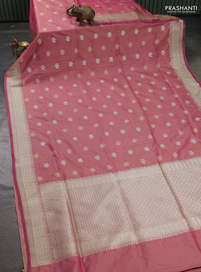 Banarasi semi katan silk saree mauve pink with allover thread & zari woven buttas and zari woven border