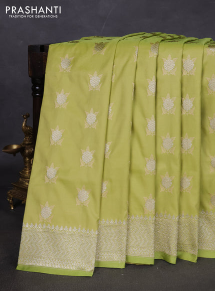 Banarasi semi katan silk saree pista green with allover thread & zari woven buttas and zari woven border