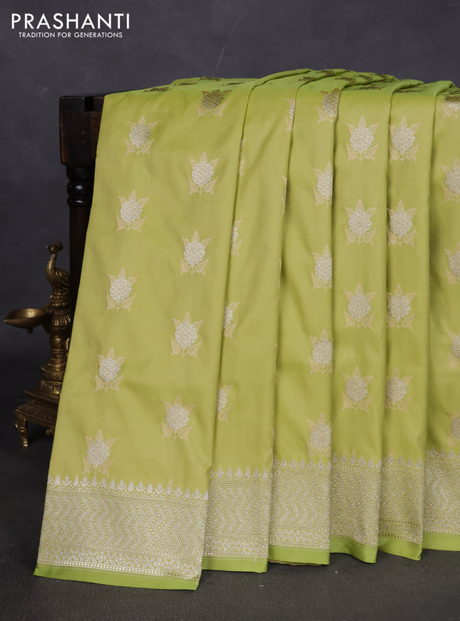 Banarasi semi katan silk saree pista green with allover thread & zari woven buttas and zari woven border