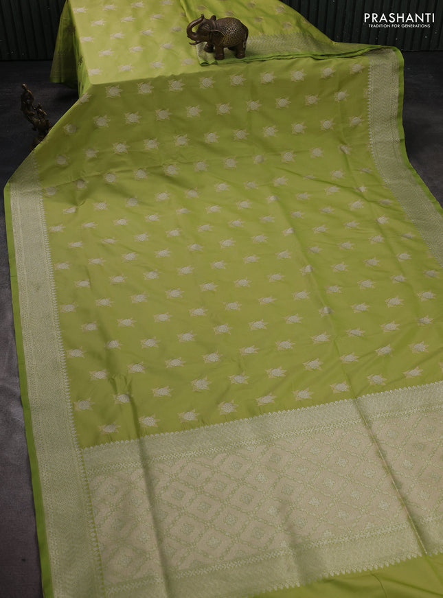 Banarasi semi katan silk saree pista green with allover thread & zari woven buttas and zari woven border
