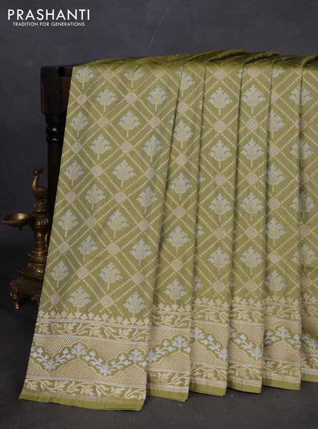 Banarasi semi katan silk saree pastel green with allover zari weaves and zari woven butta border