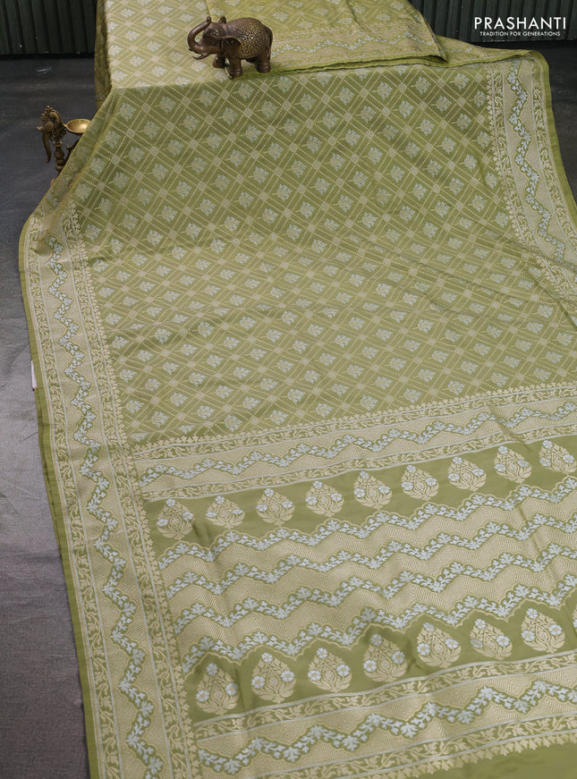 Banarasi semi katan silk saree pastel green with allover zari weaves and zari woven butta border