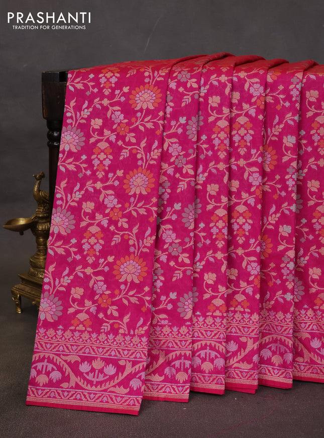 Banarasi semi katan silk saree purple with allover thread & zari weaves and zari woven border