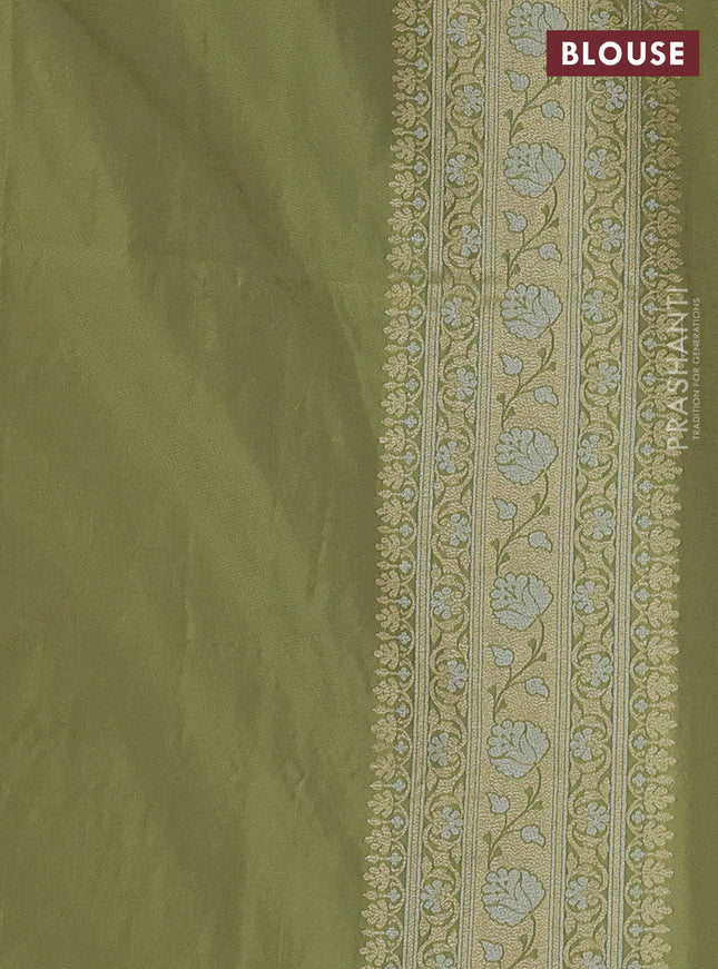 Banarasi semi katan silk saree pastel green with allover silver & gold zari weaves and zari woven border