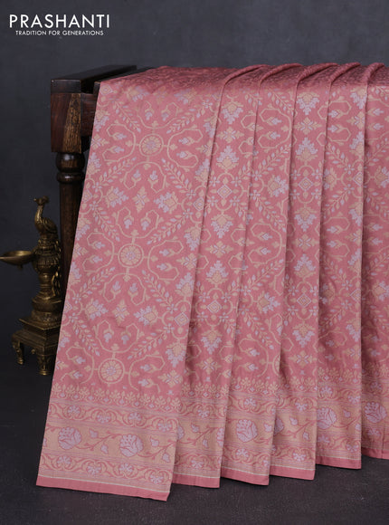 Banarasi semi katan silk saree peach shade with allover silver & gold zari weaves and zari woven border