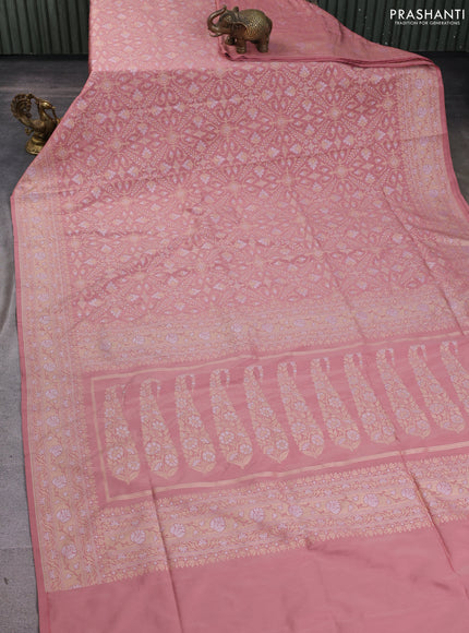 Banarasi semi katan silk saree peach shade with allover silver & gold zari weaves and zari woven border